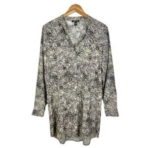 Eileen Fisher Silk Button Up Tunic Top Size Small Granite Print Arsty Lagenlook